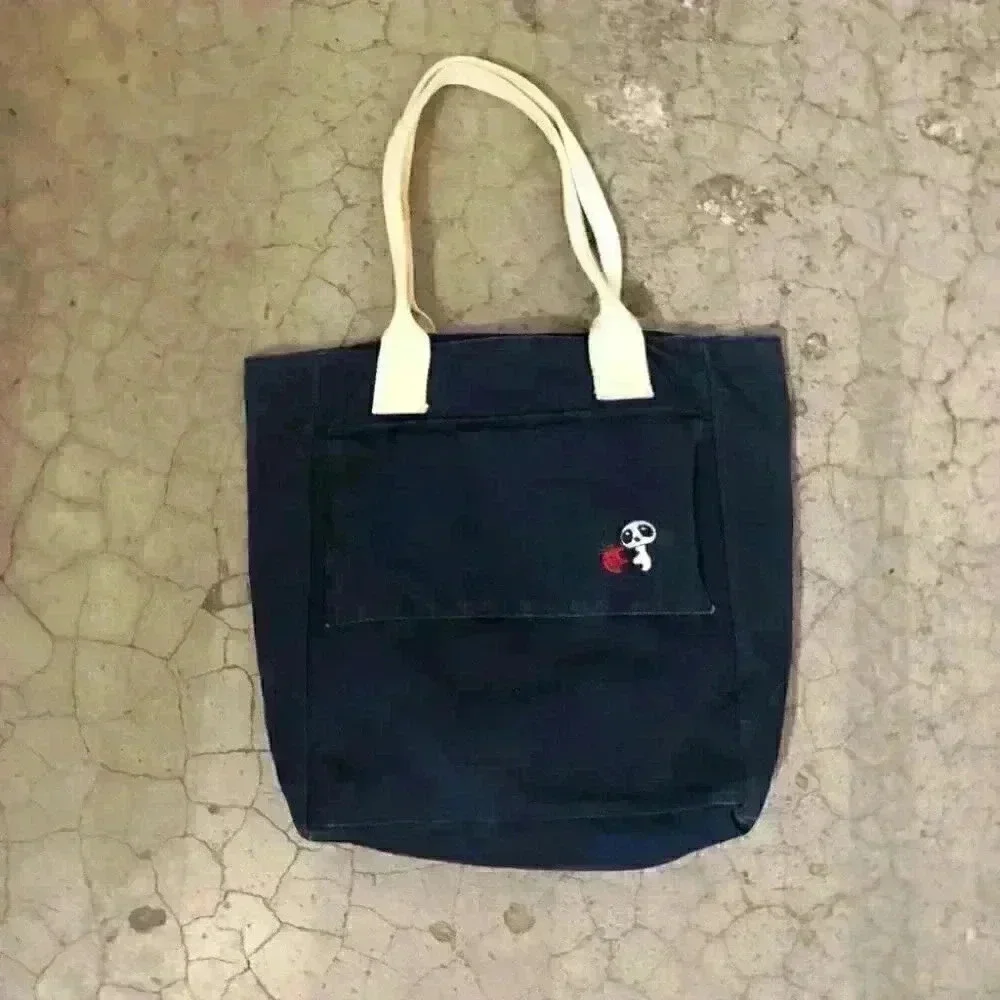 VTG CANVAS PANDA BOOK BAG TOTE BLUE